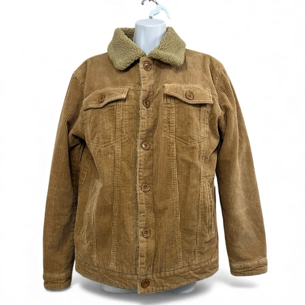 Men Corduroy Sherpa Lined Trucker Jacket Sz S Brown Barn Coat Workwear‎ Unisex